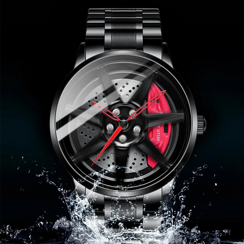 Men's Creative 3D Car Wheel Rotating Wrist Watch